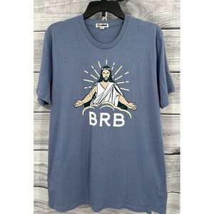 TIPSY ELVES JESUS BRB FUNNY EASTER TEE Men's Size Large  BLUE‎